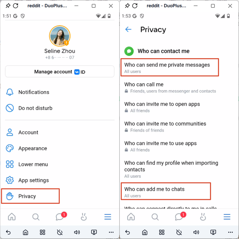 Configuração de Privacidade