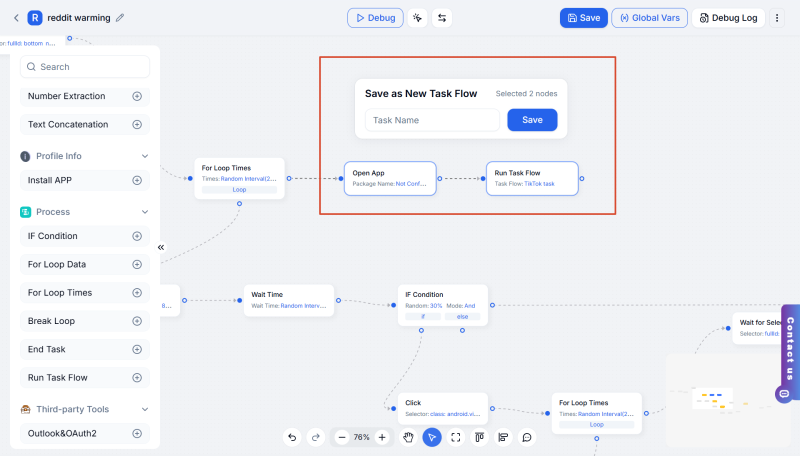 Save Consecutive Nodes as a New Task