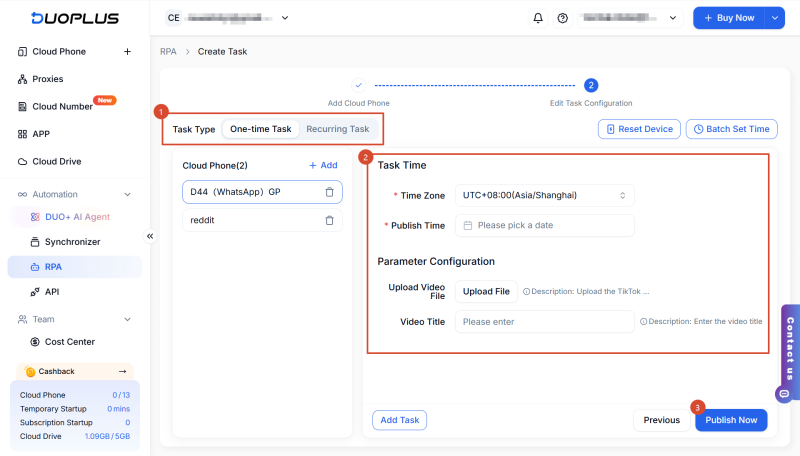 Configure RPA Task