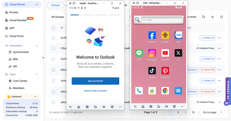 Log in Outlook Mail with DuoPlus Cloud Phone