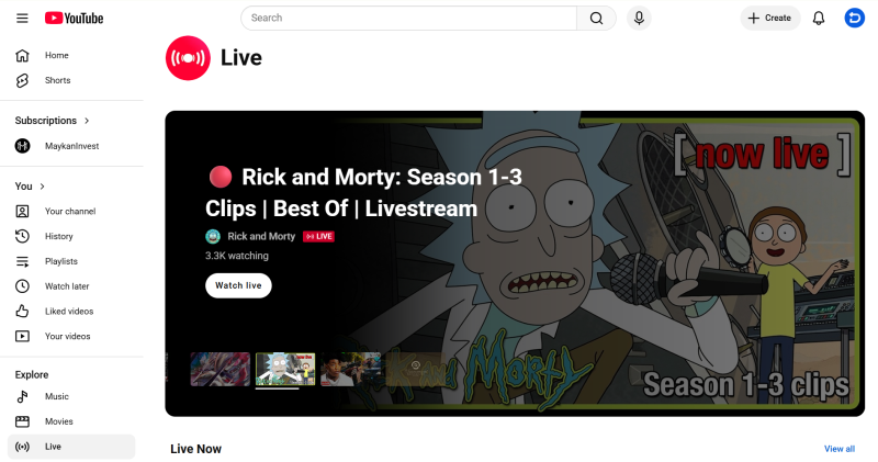 YouTube Live主頁