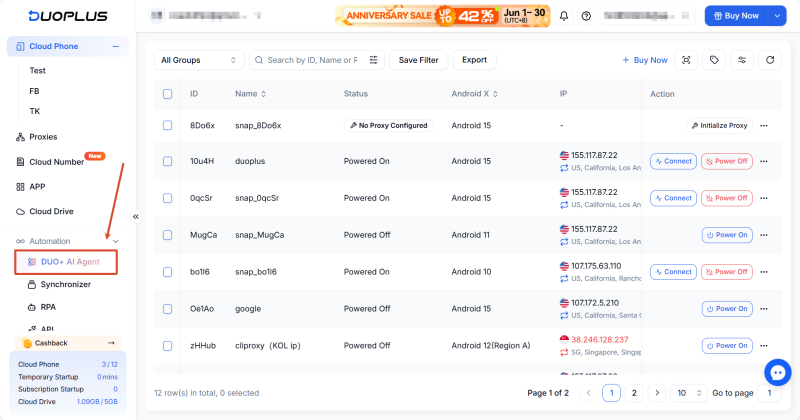 Truy cập mô-đun AI Agent của DuoPlus1