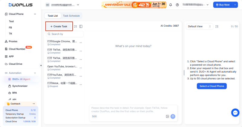 Truy cập mô-đun AI Agent của DuoPlus2