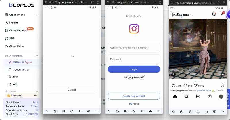 Abrir instagram com cloud phone