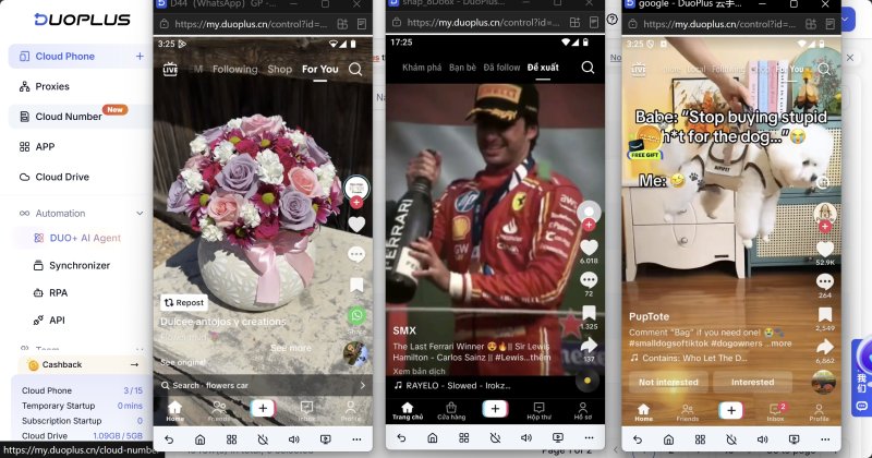 Open three TikTok by cloud phone