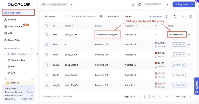 Assign the Proxy to a new Cloud Phone