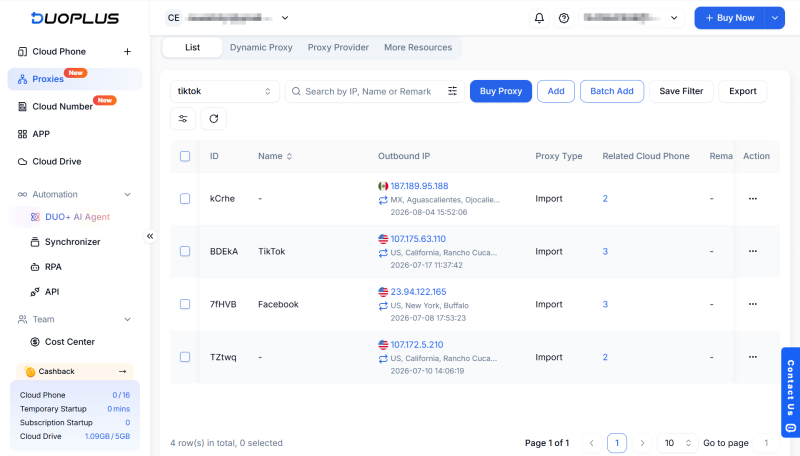 manage proxies on DuoPlus