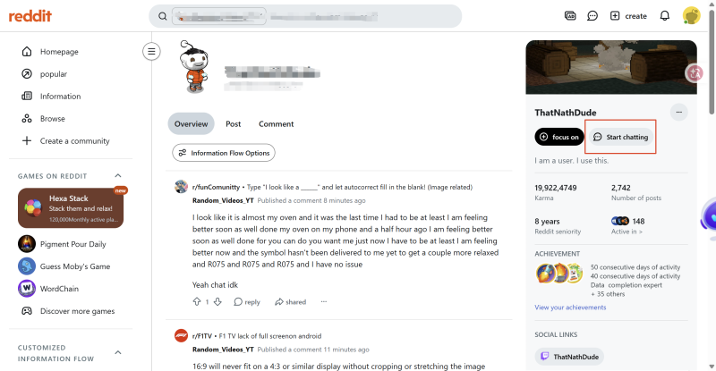 Start a Chat from Their Profile