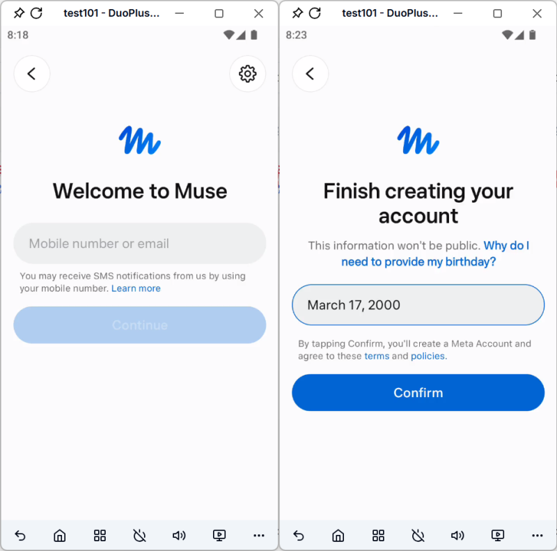 Criar conta Muse 1