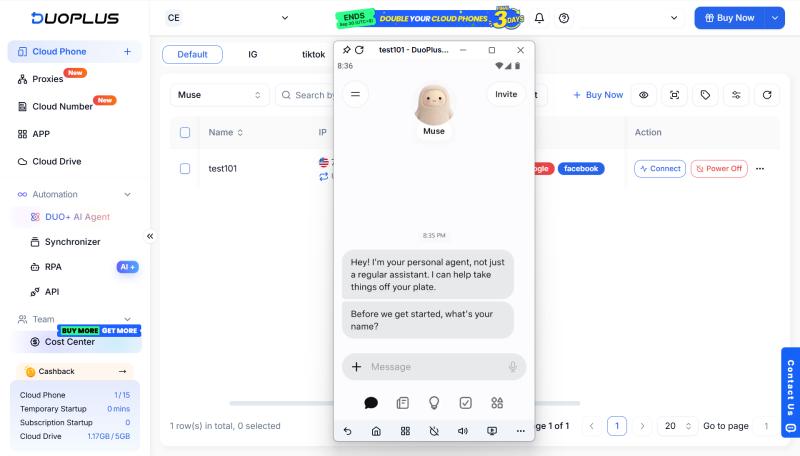 Usar o aplicativo Muse no celular na nuvem DuoPlus